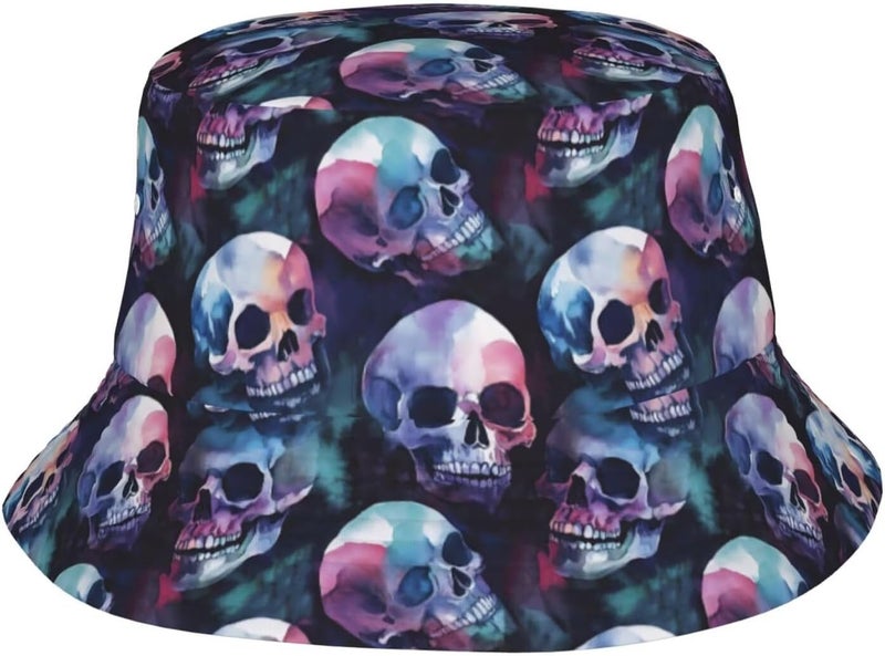 YYFD Halloween Bucket Hat for Women Men Watercolor Gothic Skull Hat Holiday Party Cap Outdoor Travel Sun Caps - Image 1